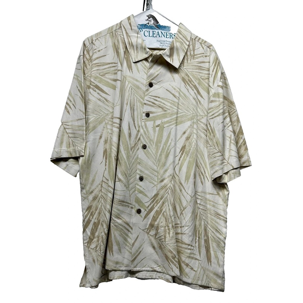 Pusser's West Indies Men's Large Silk/Cotton Cream Palm Shirt (H5)
